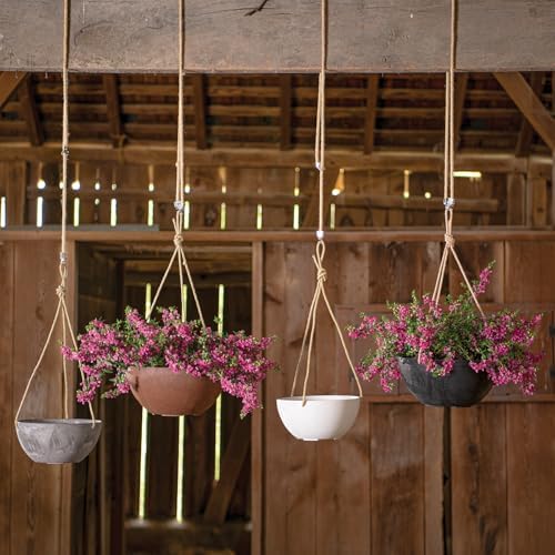 Root & Vessel Self Watering Hanging Planter for Indoor or Outdoor Plants, Unique Marbled Hanging Basket Made of Eco-Friendly Blend of Stone & Plastic, White, 12" - Image 4
