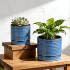 HASENSE Ceramic Pot for Indoor Plant, 8+6+4.6 Inch Planter with Drainage Holes and Saucer, Reactive Glaze Blue Flower Pots for Home Office Decor, Set of 3 - Image 2