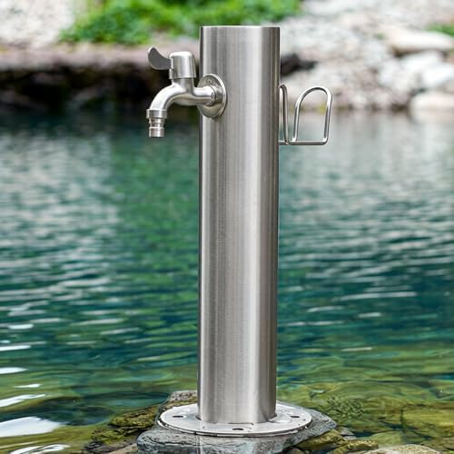 Stainless Steel Garden Water Column with Faucet - Outdoor Anti-Freeze Fountain & Hose Connector for Irrigation & Washing (Single Faucet, 50x20.5cm/19.7x8.1in) by Unknown