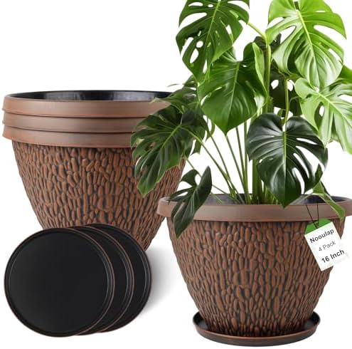 Nooulap 16 Inch Large Outdoor Plant Pot, 4 Pack, Brown by Nooulap