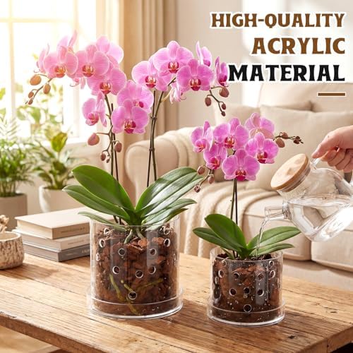6/7 Inch Clear Acrylic Orchid Planter Pot with 360° Round Holes & Tray - Image 5