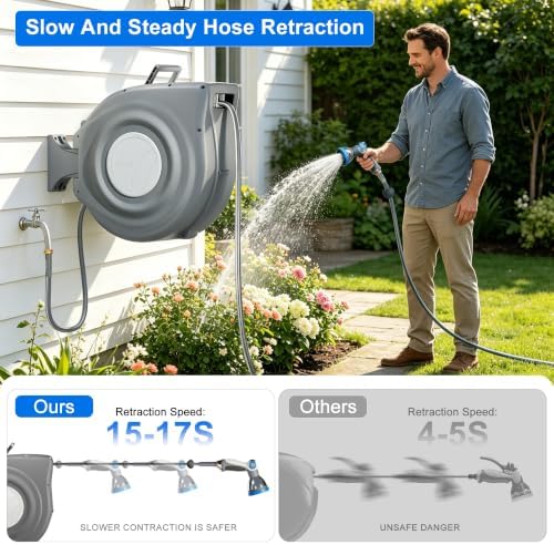 Retractable Garden Hose Reel 1/2 in x 100 ft, Automatic Water Hose Reel - Image 5
