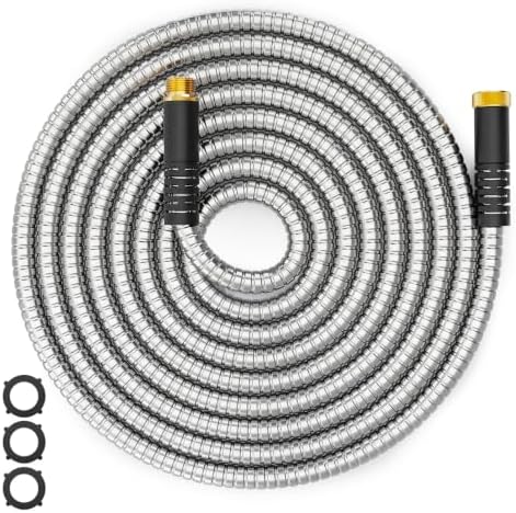 Lefree 15FT Stainless Steel Short Garden Extension Hose, Lightweight Anti-Kink Leakproof Water Hose with Upgraded Rubber Sleeve, for Small Backyard, RV Camper, Balcony Gardening & Hose Reel Lead-In by Lefree