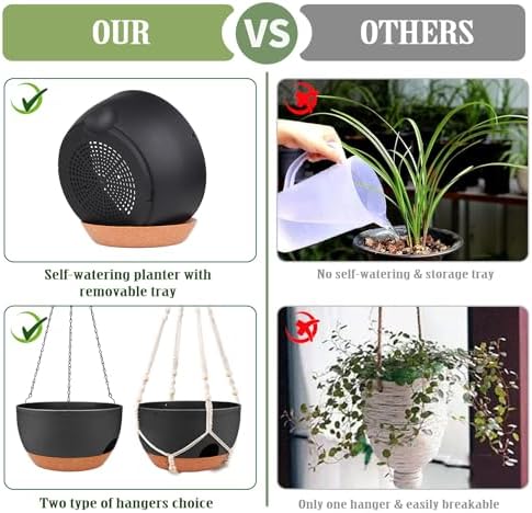 12 Inch Hanging Basket Planter with Chain & Rope for Indoor Outdoor Plants - Image 4