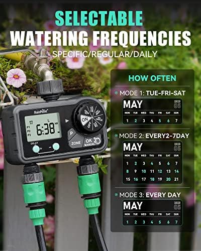 RAINPOINT Sprinkler Timer with 3 Different Programs, Hose Timer for Garden Hose with Rain Delay/Manual Watering/Automatic Irrigation System for Garden, 2 Outlet - Image 3