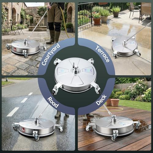 15" Pressure Washer Surface Cleaner with 4 Wheels, Surface Cleaner for Pressure Washer, 2 Extension Wands, 2 Replacement Nozzles, Power Washer Surface Cleaner for Concrete, Driveway - Image 3