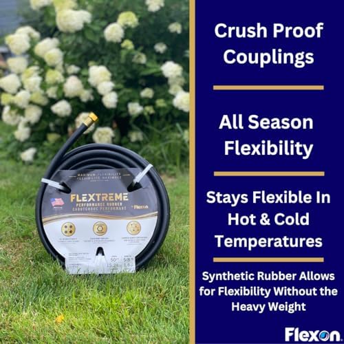 Flexon Flextreme 5/8" x 50ft Black Synthetic Performance Rubber Garden Hose – Lightweight, All-Weather Flexibility, Heavy-Duty, Kink-Resistant, Solid Brass Couplings, Watering Hose for Lawn & Garden - Image 3