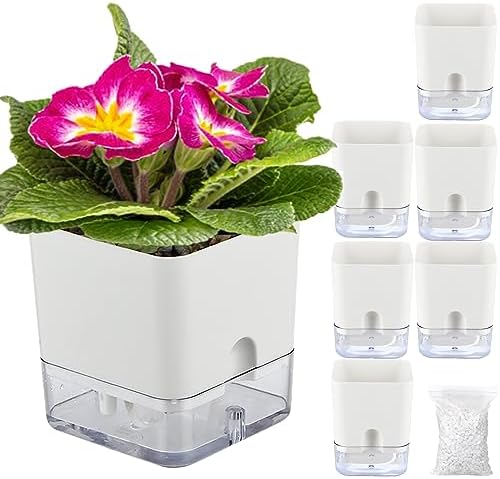 Planterhoma Self Watering Plant Pots for Indoor Plants 4.3 inch, 6 Packs Square Self-Watering Planters with Drainage Hole, White African Violet Pots for Devil's Ivy, Spider Plant, Orchid, Herb by Planterhoma