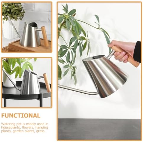Long Spout Watering Can for Indoor Plants and Bonsai Gardening, 900ml Stainless Steel Pot with Wooden Handle, Seedling Watering Can for Home Balcony Plant Care - Image 4