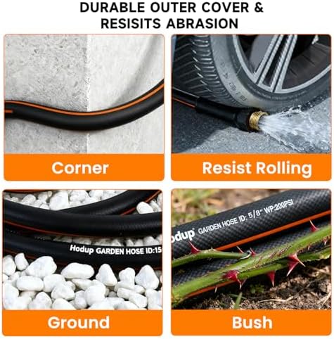Heavy Duty Garden Hose 50 FT x 5/8"- Non-Expandable Hybrid Rubber Water Hose, Flexible & Leakproof All-Weather Yard Hose with Male to Female Solid Fittings, Black/Orange - Image 6