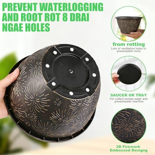 Nooulap 4 Pack 16 Inch Large Plant Pots with Drainage Holes and Saucers - Image 4