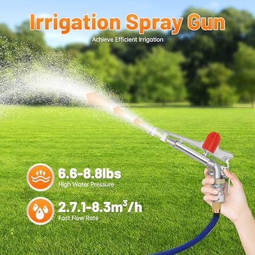 PERFERATE 2 Inch Metal Impact Sprinkler Head 360° Adjustable Impact Gun Sprinklers 65-80m Large Area Agriculture Farm Irrigation Sprinklers Irrigation Spray Gun Sprinkler (Silver, Red, 1.5-Inch) - Image 2