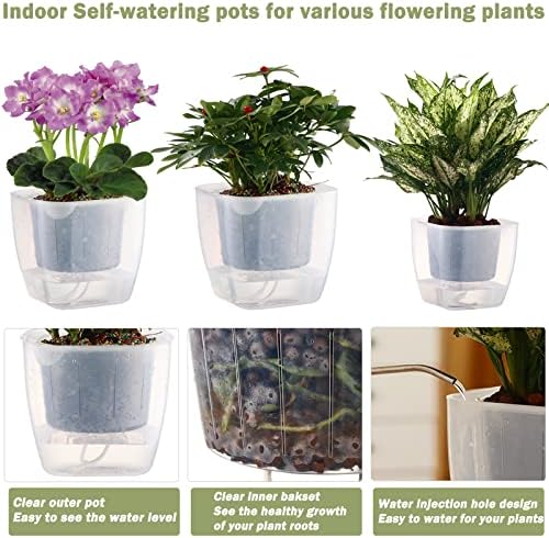 6-Pack 7 Inches Clear Self Watering Planters for Indoor Plants Large African Violet Plant Pots Plastic Wick Flower Pots with Water Injection Hole, Orchid Plant Pot Set, Clear - Image 4