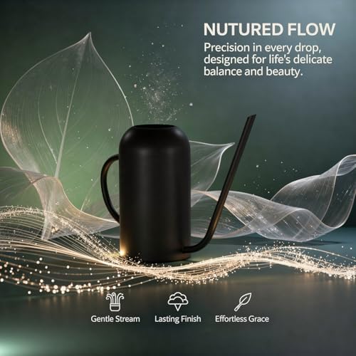 Long Spout Watering Can for Indoor Plants, 50.7 fl oz (1500 ml), Stainless Steel, Black Matte Finish, Vintage Metal Design, Precise Water Flow for Gardens and Houseplants - Image 2