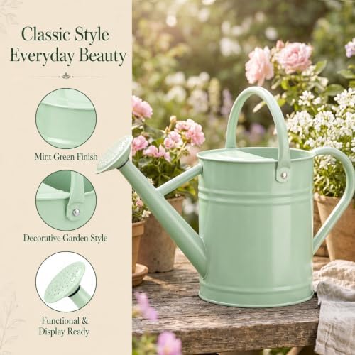 1 Gallon Metal Watering Can for Indoor Outdoor Plants, Pale Mint - Image 2