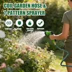 100FT Kink-Free EVA Coil Garden Hose, 3/4'' Brass Connector Expandable Self Coiling Water Hose with 7 Patterns Spray Nozzle for Lawn, Greenhouse, Patio, Boat, Car Wash - Image 5