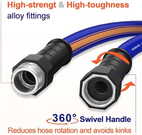 garden hose 50 ft x 5/8Inch, Hybrid Rubber 50 ft water hose, Durable, Anti-UV, Sturdy, No-Leakage, Lightweight, Flexible, Heavy Duty garden hoses with Swivel Handle - Image 4