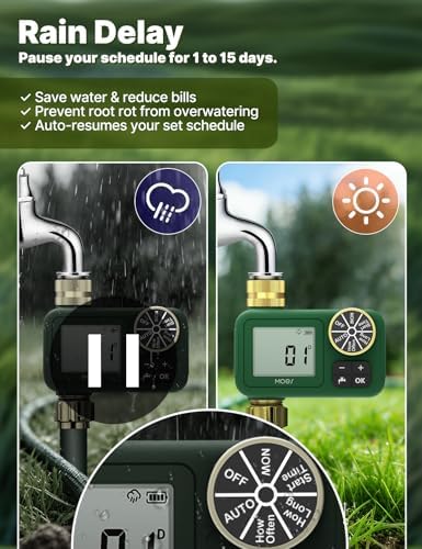 MOES Water Timer for Garden Hose, 1 Outlet, Rain Delay, Brass Fittings - Image 4