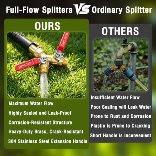 Garden Hose Splitter 2 Way, Heavy Duty Brass Full Flow Y Valve, 3/4" GHT - Image 3