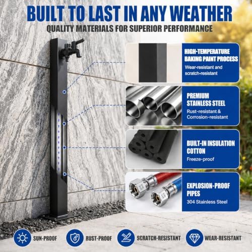 Outdoor Faucet Stand with Hose Holder, Freestanding Garden Water Column, Stainless Steel Outdoor Water Station for Garden Hose Connection - Image 5
