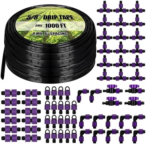 Tondiamo 1000' 5/8 Inch Drip Tape Irrigation Tubing Kit 8 Mil 6" Spacing Garden Hose Watering Tube Line Automatic Equipment for Garden Irrigation System Farms, Landscape, Lawn by Tondiamo