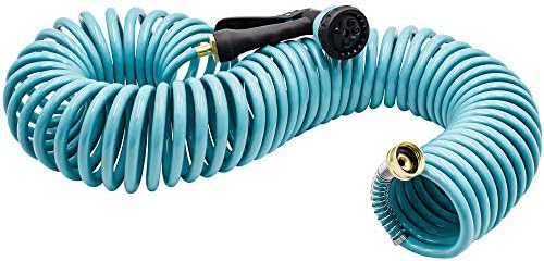 AUTOMAN Recoil Garden Water Hose 50 ft, EVA Curly Water Hose with Brass Connectors,Garden Hose Coil,Includes 7-Pattern Function Sprayer,Retractable,Corrosion Resistant Garden Coil Hose. - Image 6