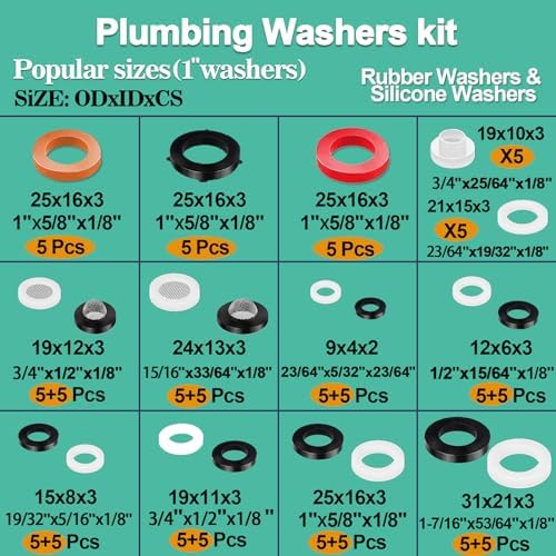 XBVV 4 Pack Silicone Grease and 32 Size 258 PC Faucet and Plumbing Rubber Washers Kit for Assorted Garden Hose Valve Spigot Splitter Outdoor Faucet Shower Gasket Repair - Image 3
