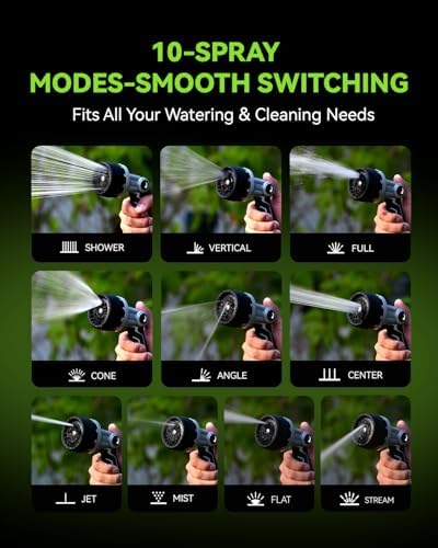 RAINPOINT Full-Metal Garden Hose Nozzle, Heavy Duty Water Hose Nozzle Sprayer With 10 Adjustable Patterns & High Flow,Thumb Control For Flow Adjustment, Ideal For Watering, Washing, Cleaning,Black - Image 6