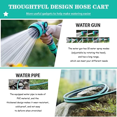 Hose Reel Cart Garden Hose Reels Retractable Handheld Compact Hose Cart, Garden Watering Tool, Compact Outdoor Hose Organiser, with Water Gun(Hose Cart+15m Pipe) - Image 5