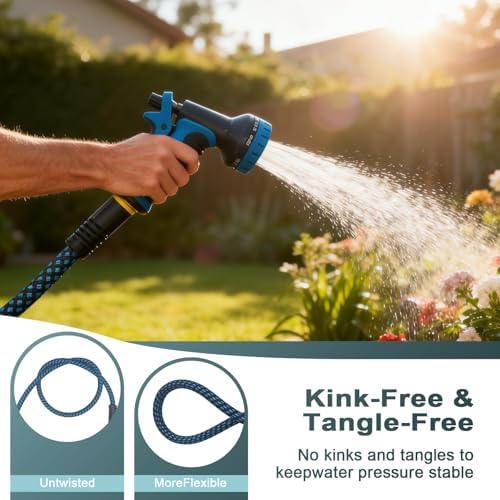 garden hose 100 FT, non-extendable and ultra-lightweight, equipped with 10-function nozzle. Kink-free, sturdy, flexible, and wear-resistant, suitable for use in yards, lawns, outdoors (100 FT) - Image 5