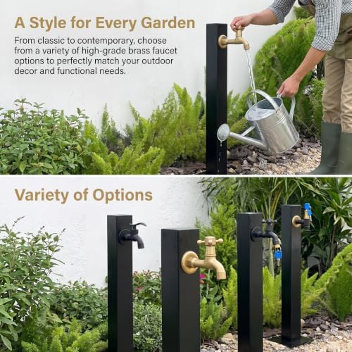 304 Stainless Steel Vertical Garden Water Column with Freestanding Hose Stand, Lock Faucet, Antifreeze Faucet, Hydrant Water Feature Fountain, for Irrigation Gold Square Tube 8 - Image 7