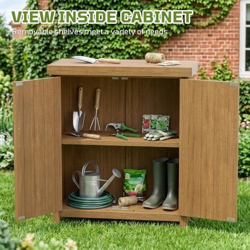 Weatherproof Outdoor Storage Cabinet, HIPS Waterproof Cabinet, Teak - Image 3