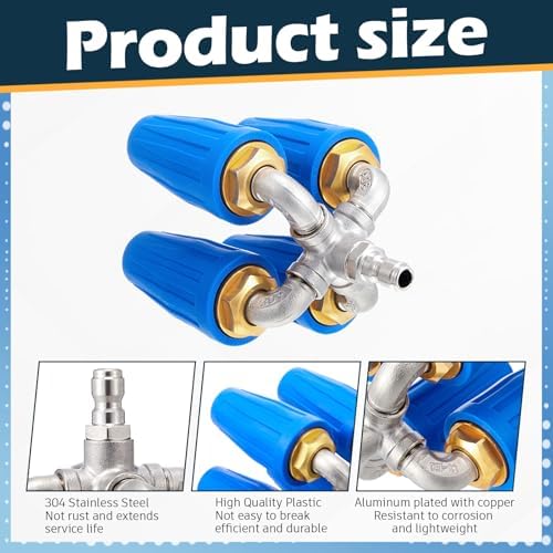 4-in-1 Turbo Nozzle Pressure Washer 4000 PSI 360° Rotating Turbo Nozzle with 1/4" Quick Connector 2.5 Orifice Quadruple Tips (Blue) - Image 2