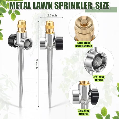 Tioncy 4 Pack Metal Lawn Sprinklers with Adjustable Brass Nozzle, Silver - Image 2