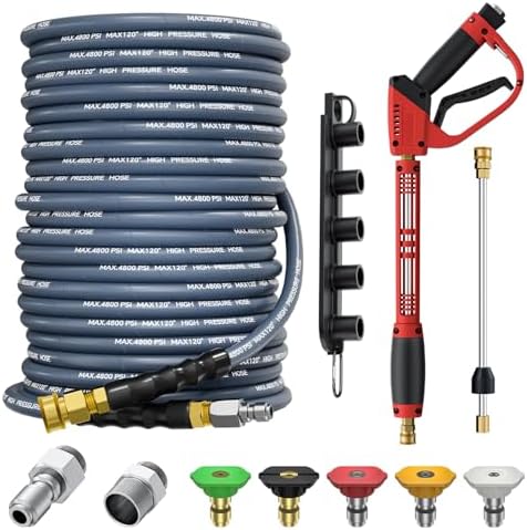 5000PSI Pressure Washer Hose and Gun, 3/8’’ Power Hose 100FT by TechSweeppro