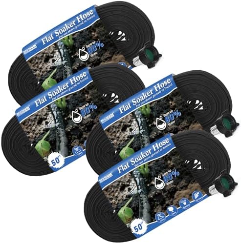 Flat Soaker Hose 50FT*4 Heavy Duty Double Layer Design Save 80% Water for Garden Lawn and Flower Bed Drip Irrigation (200FT) by MHMHM