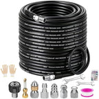 Sewer Jetter Kit for Pressure Washer 100FT, 5800PSI Drain Cleaner Hose 1/4 Inch NPT Corner Rotating and Button Nose Sewer Jetting Nozzle Pearl Corsage Pin Waterproof Tape with Spanner (100FT) by Laopypor