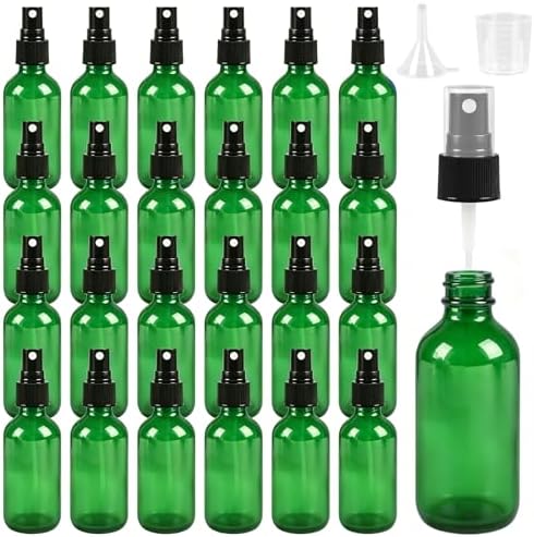 24 Pack Glass Spray Bottles, 4oz/120ml Empty Glass Spray Bottles with Fine Mist, Small Leak Proof Travel Dispenser Bottles for Essential Oils, Bath, Beauty, Hair & Cleaning (Green) by ZBCCEOB