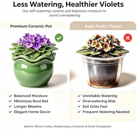 Self-Watering Ceramic Pot for African Violet Indoor Plants - Image 5
