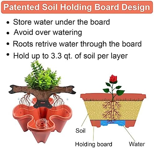 DUNCHATY 5 Tier Plant Pot, Vertical Garden Planter, Strawberry Planter, Indoor/Outdoor Planters, 2 Set, Brick Red, 29 x 13.6 x 13.6 inches - Image 5