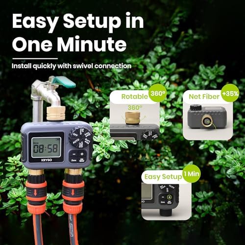 Kryso 2-Zone Sprinkler Timer with Brass Inlet & Outlet – Programmable Garden Hose Water Timer with Rain Delay, Manual & Automatic Irrigation Controller for Yard, Lawn & Outdoor Watering - Image 6
