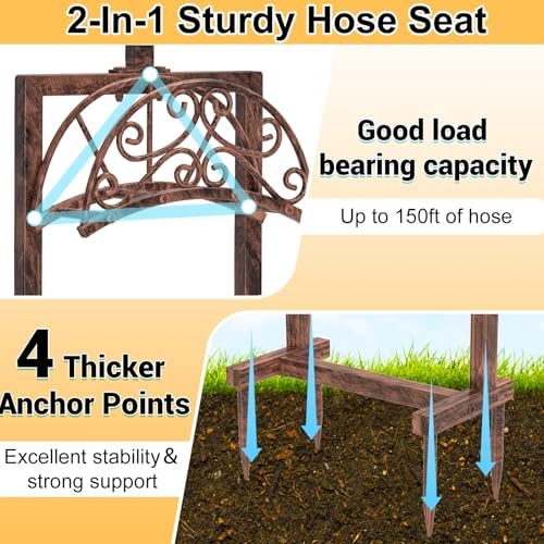 Garden Hose Holder, Vintage Hose Reel Stand with Shepherd Hook - Image 3