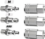 3/8 Air Compressor Hose Fittings, Automotive T-Type, 3/8 Inch NPT Male Threads Size, Steel Material, 10 Pieces Air Coupler Set - Image 3