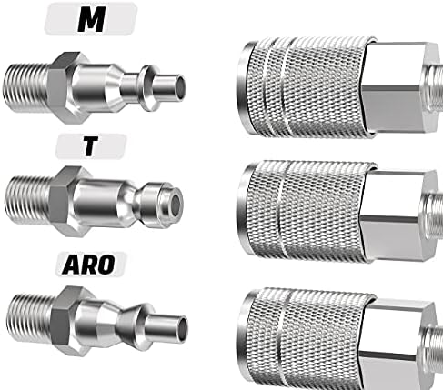 3/8 Air Compressor Hose Fittings, Automotive T-Type, 3/8 Inch NPT Male Threads Size, Steel Material, 10 Pieces Air Coupler Set - Image 3