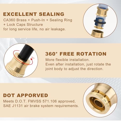 3/8" Straight Brass Union, DOT Approved Air Line Connector 10PCS - Image 5