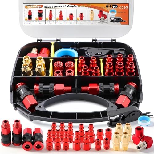 25 PCS 1/4" NPT Universal Air Coupler & Plug Kit Aluminium Alloy by TAUKEALUGS