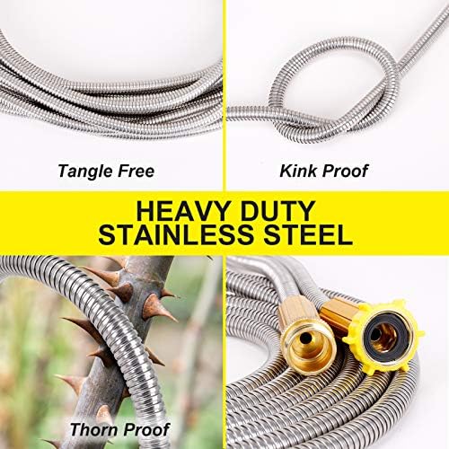 Metal Garden Hose 50FT - Stainless Steel Heavy Duty Water Hose with Metal Nozzle & 8 Function Sprayer, Portable & Lightweight Kink Free Yard Hose, Outdoor Hose - Image 3