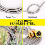 Metal Garden Hose 50FT - Stainless Steel Heavy Duty Water Hose with Metal Nozzle & 8 Function Sprayer, Portable & Lightweight Kink Free Yard Hose, Outdoor Hose - Image 3