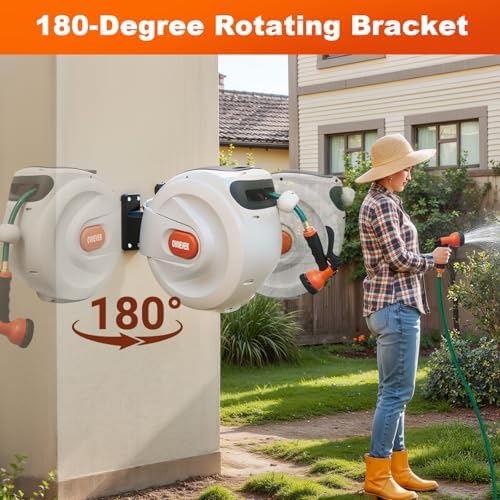 Retractable Garden Hose Reel,1/2 Inch x 100ft Wall Mounted Hose Wall,180° Swivel Bracket,With Built-in Nozzle,Slow Retraction Any Length Lock. - Image 3