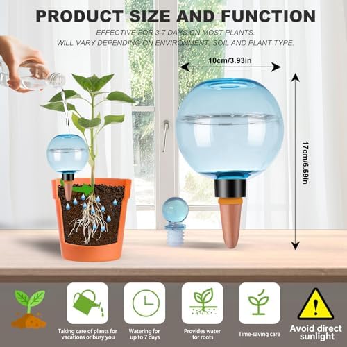 4 Pack Self Watering Globes 17oz Large Plant Watering Globes Top Fill, Self Water Planter Insert Indoor/Outdoor Plastic Water Bulbs Slow Release Terracotta for Plants, Blue - Image 2